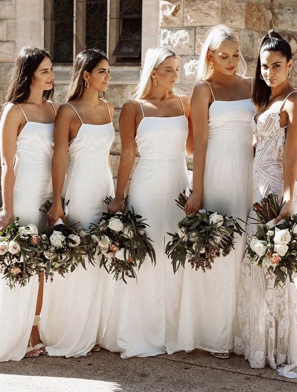 White Spaghetti Straps Mermaid Slit Backless Straight Neckline Cheap B Dairy Bridal White Spaghetti Straps Mermaid Slit Backless Straight Neckline Cheap B Dairy Bridal