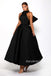 Black A-line Satin High Neck Backless Tea-Length Bridesmaid Dress, FC2267