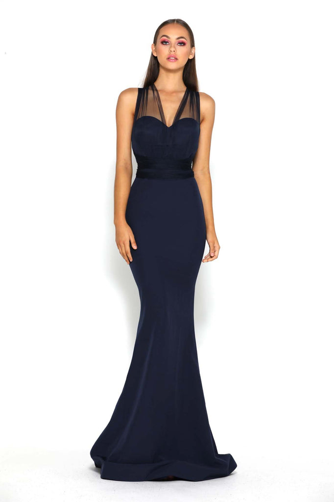Black Mermaid Jersey Sleeveless Tulle Floor-Length Backless Bridesmaid Dress, FC2268