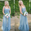 Long Tulle A-Line Bridesmaid Dress, Cheap Backless Floor-Length Bridesmaid Dress, D1046