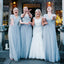 Sparkle Sequin Top V-Neck Short Sleeve Tulle A-Line Charming Long Bridesmaid Dresses, D1124