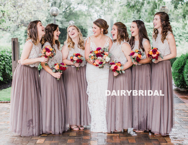 Charming Two Pieces Lace Top Tulle A-Line Sleeveless Long Bridesmaid D – Dairy Bridal
