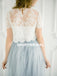 Mismatched Lace Top A-Line Two Pieces Long Cheapest Tulle Bridesmaid Dresses, D1185