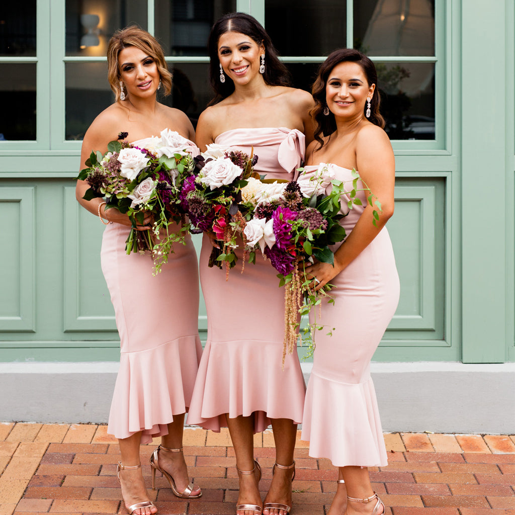 Straight Neckline Backless Jersey Mermaid High-Low Bridesmaid Dresses, D1379