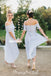 Charming Lace Top A-line Off Shoulder Half Sleeve Bridesmaid Dress, FC4904