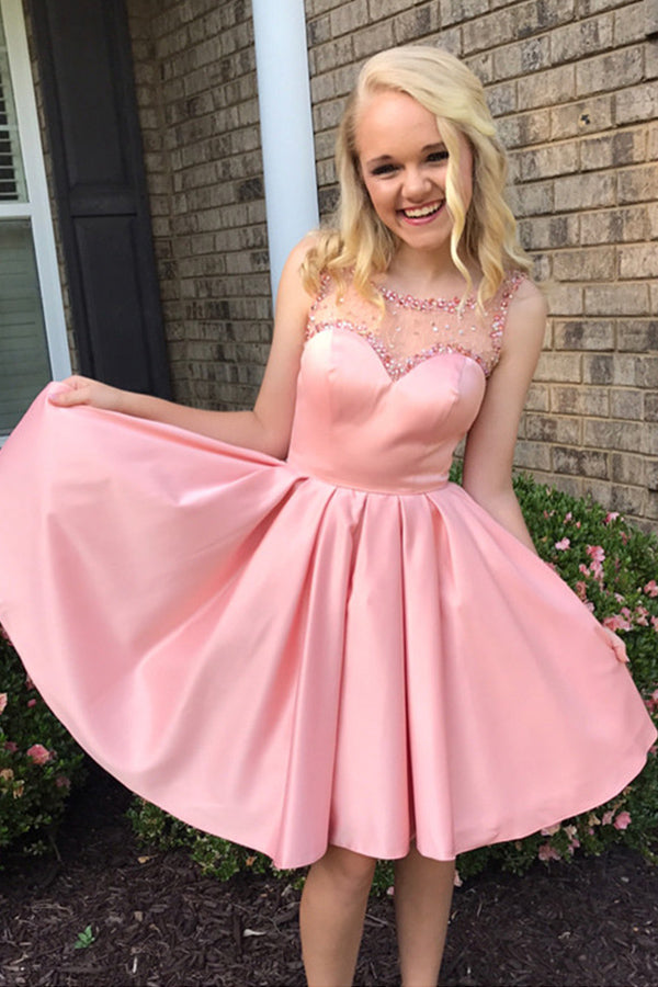 Simple A-line Sleeveless V-back Satin Homecoming Dress, FC828 Dairy Bridal Simple A-line Sleeveless V-back Satin Homecoming Dress, FC828 Dairy Bridal