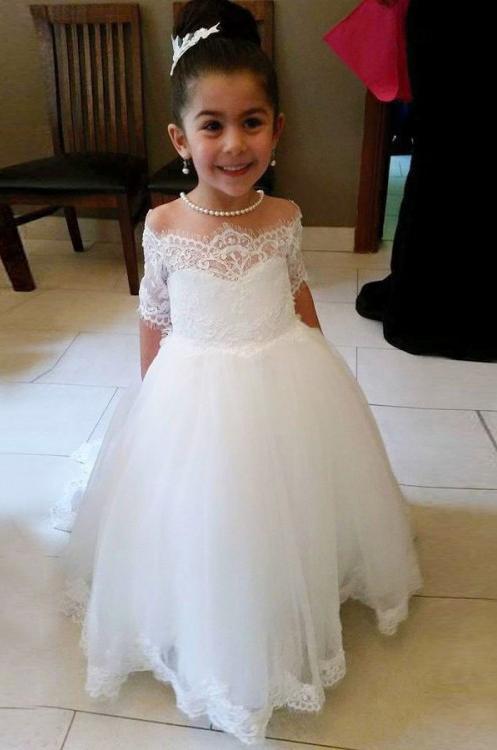 Amazon.com: PLwedding Flower Girls Lace Tulle Ball Gowns First Communion  Dresses Size 6 White: Clothing, Shoes & Jewelry