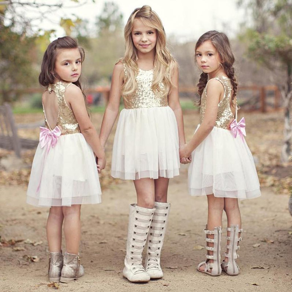 Tulle A-Line Open-Back Flower Girl Dresses, Sequin Popular Little Girl Dresses, FC1416