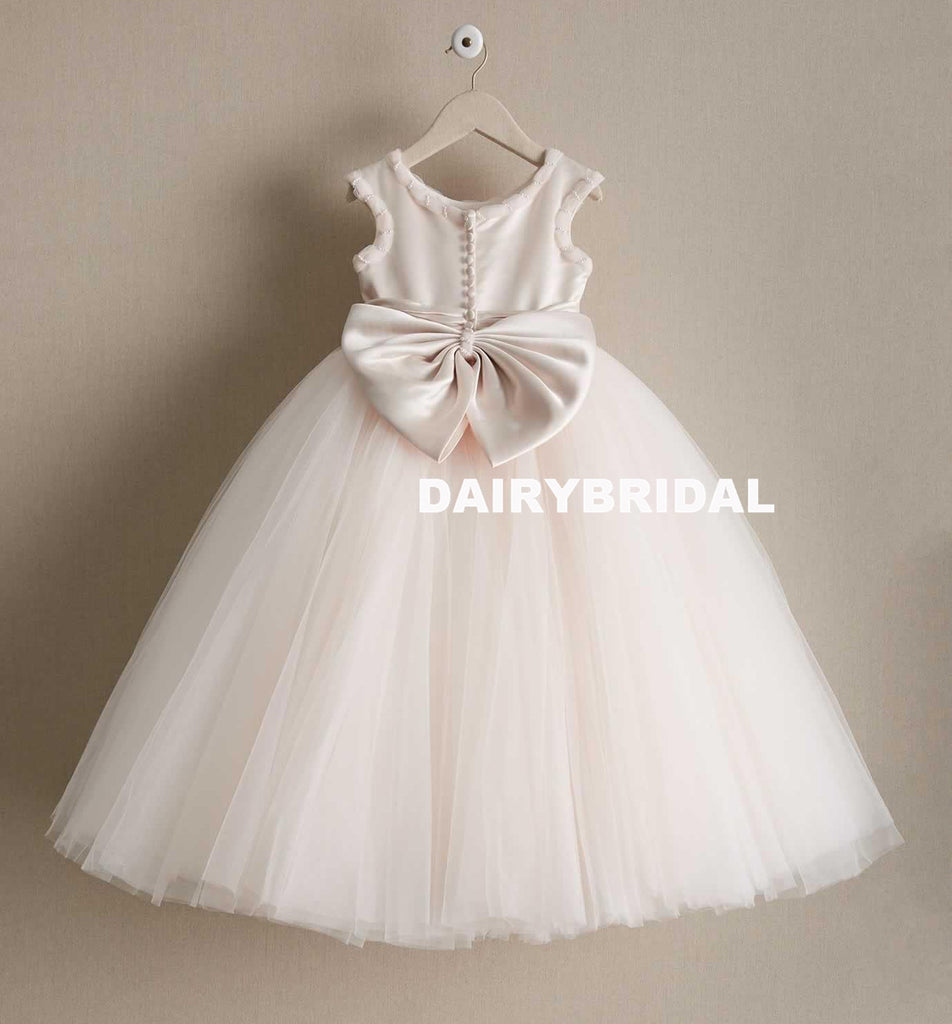 Tulle Cheap A-Line Flower Girl Dresses, Popular Little Girl Dresses with Bow-Knot, D998