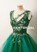 Forest Green A-Line Beaded Homecoming Dress, Tulle Sleeveless Applique Homecoming Dress, D1315