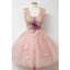 Popular Pink Tulle A-line Homecoming Dress, Applqiue Sleeveless Homecoming Dress, D1367