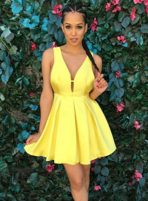 hoco yellow dress Simple A Line Cross Back Homecoming with Pockets PD280 US0 / Burgundy and a touch of sparkle to your look. Short Sexy Yellow Homecoming Dress,