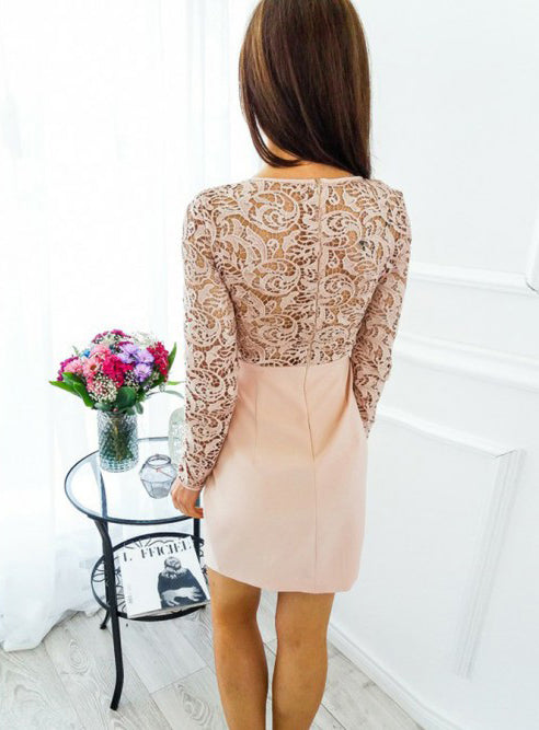 Long Sleeve Lace Top Homecoming Dress, Sheath Knee-Length Homecoming D Dairy Bridal Long Sleeve Lace Top Homecoming Dress, Sheath Knee-Length Homecoming D Dairy Bridal