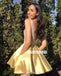 A-line Yellw Satin Backless Sequin Sleeveless Homecoming Dress, FC4013