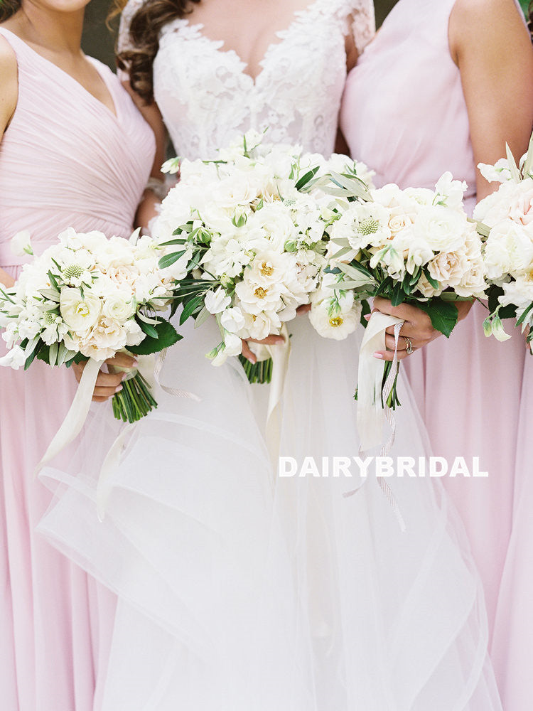 Pink Mismatched A-Line Bridesmaid Dress, Elegant Chiffon Bridesmaid Dress, D949