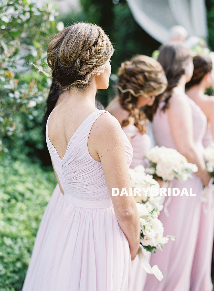 Off Shoulder Ankle Length High Low Pink Bridesmaid Dresses DTB159 –  DressTok.co.uk