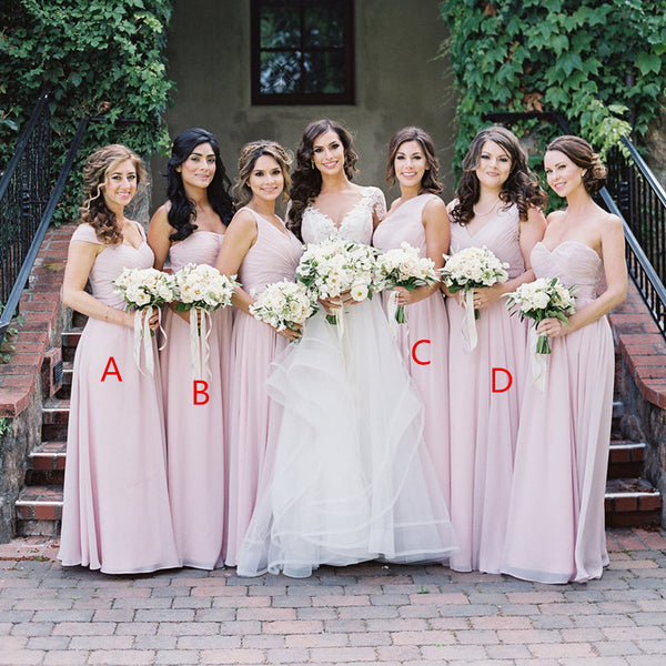 Pink Mismatched A-Line Bridesmaid Dress, Elegant Chiffon Bridesmaid Dr – Dairy Bridal