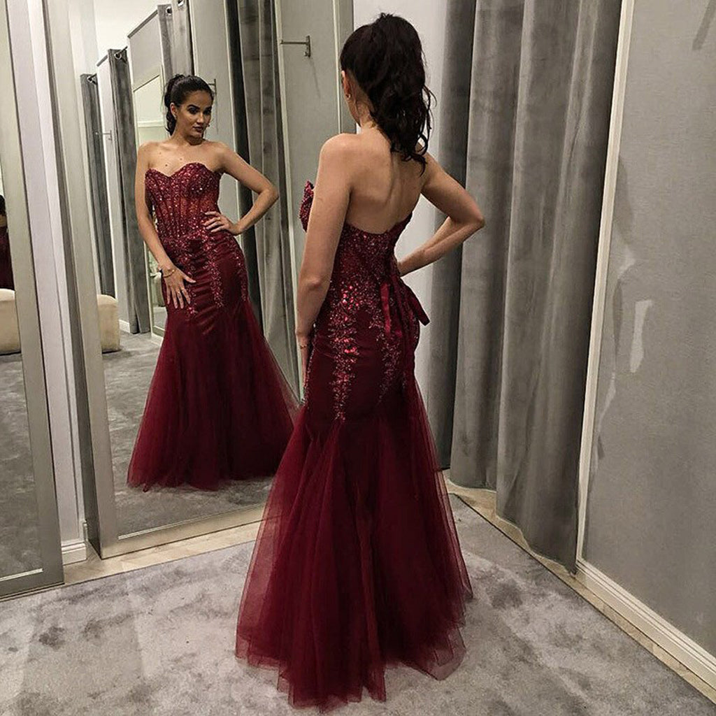 Sweetheart Neckline Mermaid Tulle Backless Beaded Prom Dress, FC1265 Sweetheart Neckline Mermaid Tulle Backless Beaded Prom Dress, FC1265