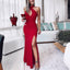 Halter Red Mermaid Backless Sexy Slit Prom Dresses, FC1568