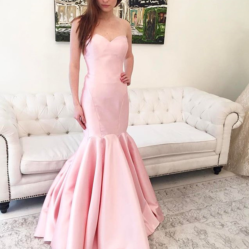Pink Mermaid Satin Sweetheart Backless Prom Dresses, FC1831