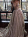 Sparkly Sequin A-Line Backless Tulle Simple Sleeveless Prom Dresses, FC1861