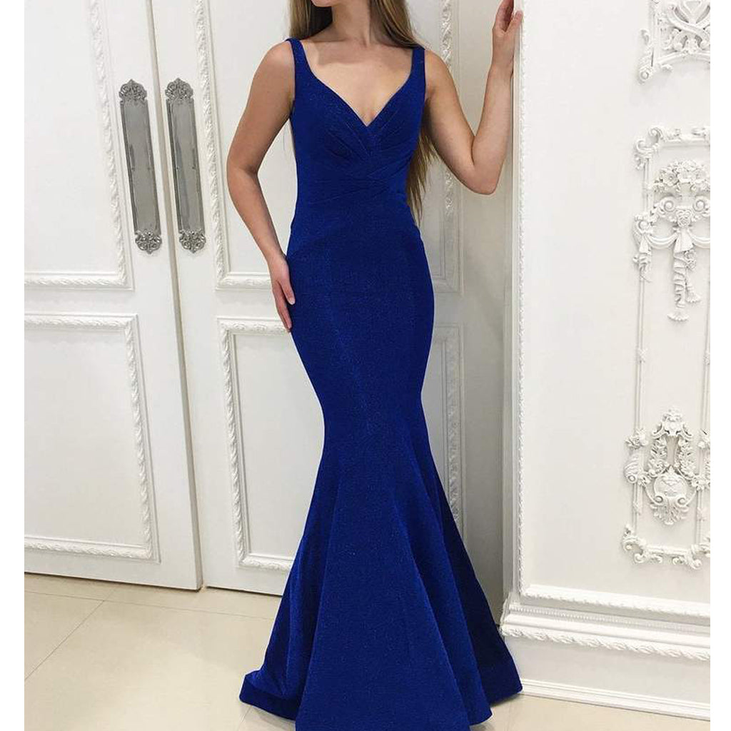 Charming V-neck Mermaid Backless Simple Prom Dresses, FC1935 – Dairy Bridal
