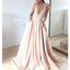 Cap Sleeve A-line Satin Beaded Inexpensive Long Tulle Prom Dresses, FC1973