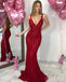 Mermaid Lace Backless V-neck Sleeveless Long Prom Dresses, FC2023