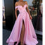 Charming Off Shoulder Backless Satin Long Slit Prom Dresses, FC2059