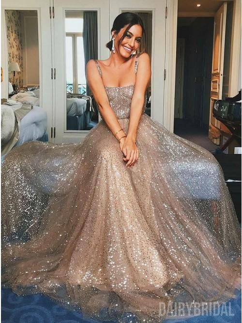 Gold Sparkly Sequin Backless A-Line Cheap Sleeveless Prom Dresses, FC2092 Gold Sparkly Sequin Backless A-Line Cheap Sleeveless Prom Dresses, FC2092