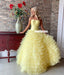 A-Line Tulle Backless Simple Yellow Satin Inexpensive Prom Dress, FC2479