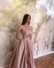 One Shoulder A-line Satin Backless Slit Prom Dress with Pockets, FC3774