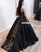 Black Satin A-line Backless Applique Charming Prom Dresses, FC4200