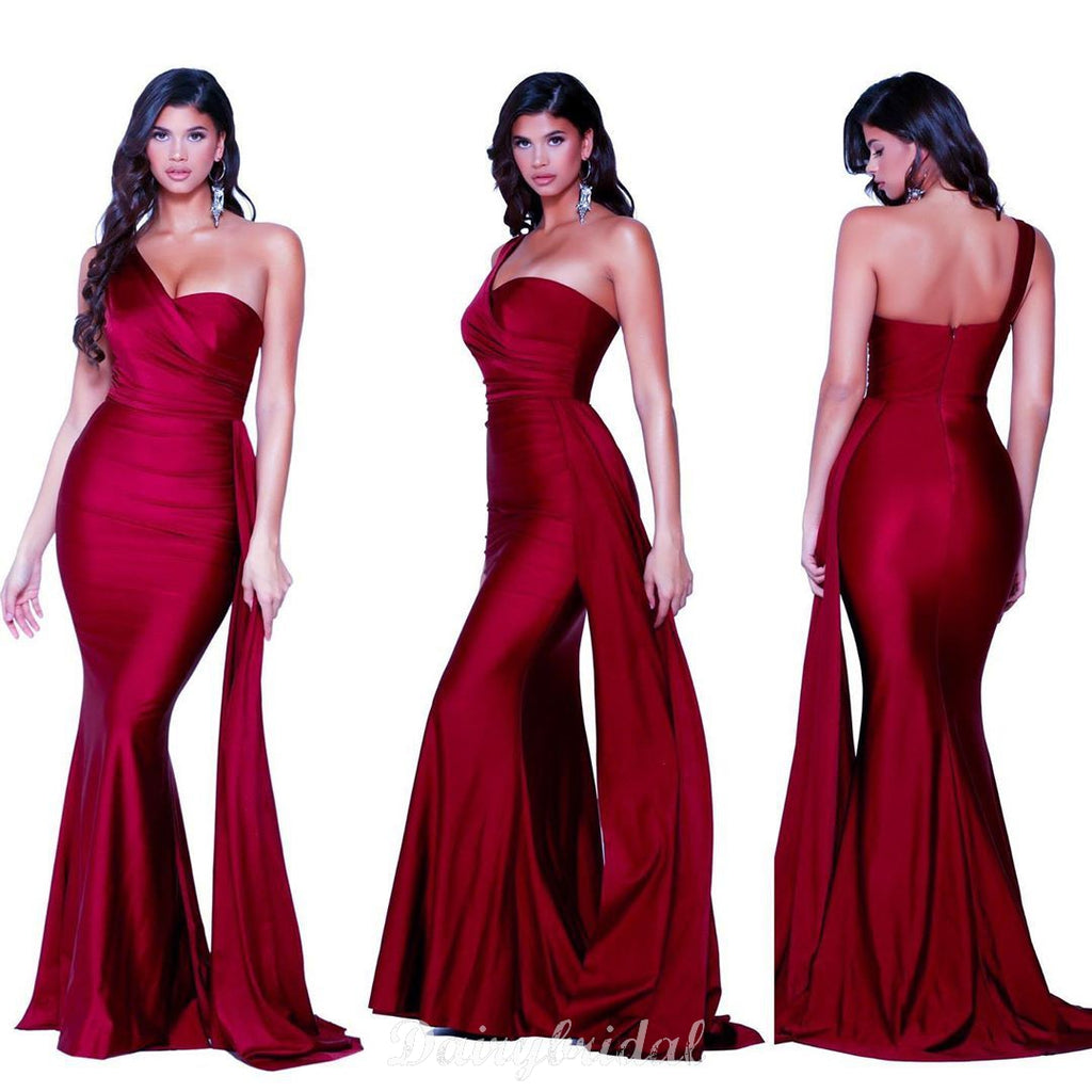 Sexy Mermaid Backless One Shoulder Prom Dresses, FC4299