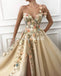 Stunning One Shoulder A-line Applique Slit Long Tulle Prom Dresses, FC4501