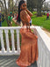 Sparkle Orange Sequin Mermaid Sexy Backless V-Neck Prom Dress, D1064