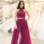 Two Pieces Tulle A-Line Halter Beaded Backless Prom Dresses, D1066