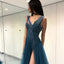 Charming Tulle A-Line Slit Backless Beaded Sleeveless Prom Dresses, D1067