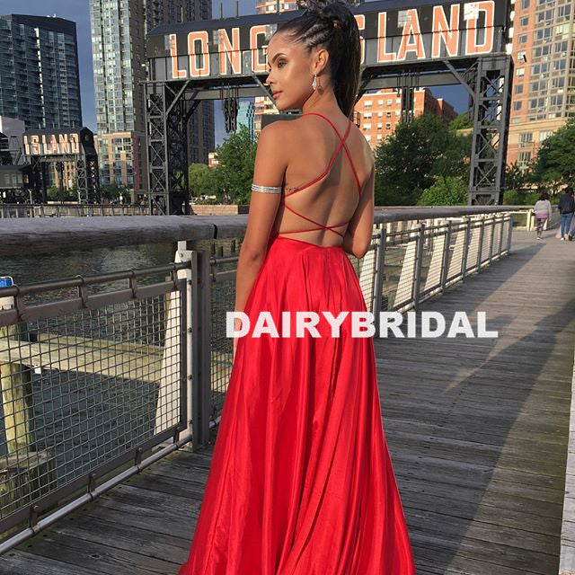 New Arrival Red Sexy Slit Prom Dresses, A-Line Backless Prom Dresses, Dairy Bridal New Arrival Red Sexy Slit Prom Dresses, A-Line Backless Prom Dresses, Dairy Bridal