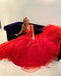 Red Charming A-line Tulle V-neck Sleeveless Appliques Prom Dresses, FC4471