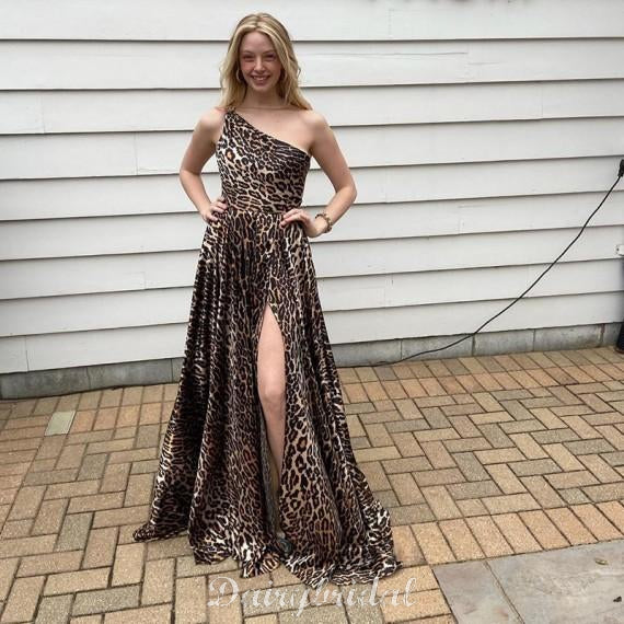 A-line One Shoulder Backless Beaded Slit Leopard Print Unique Prom Dre Dairy Bridal A-line One Shoulder Backless Beaded Slit Leopard Print Unique Prom Dre Dairy Bridal