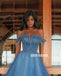 Off Shoulder A-line Tulle Long Sequin Prom Dress, FC5324