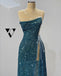 Stunning One-Shoulder A-line Sequin Slit Sparkle Prom Dresses, FC6244