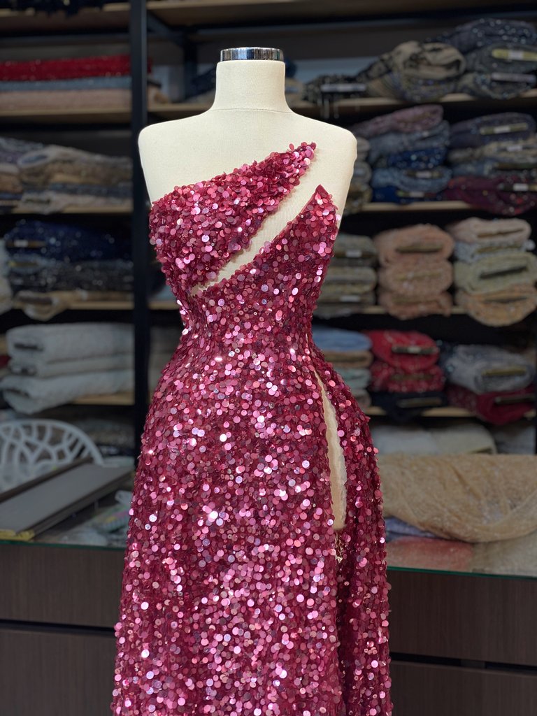 Gorgeous A-line Sequin Sexy High Slit Sparkle Prom Dresses, FC6245