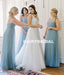 Long Round Neckline Bridesmaid Dress, Tulle Backless A-Line Cheap Bridesmaid Dress, D967