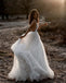 Inexpensive A-Line Tulle Spaghetti Straps Backless Applique Wedding Dresses, FC2571
