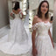 Off Shoulder Charming Lace Backless A-line Satin Wedding Dresses, FC3771