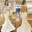 Long Sleeve Open-Back Lace Wedding Dress, Charming Mermaid Satin Wedding Dress, D1049