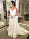 Sexy V-Back A-Line Wedding Dress, Vintage Lace Spagehtti Straps Wedding Dress, D1052
