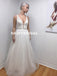 Lace Top Cheap Long Wedding Dress, A-Line Organza Backless Wedding Dress, D1056